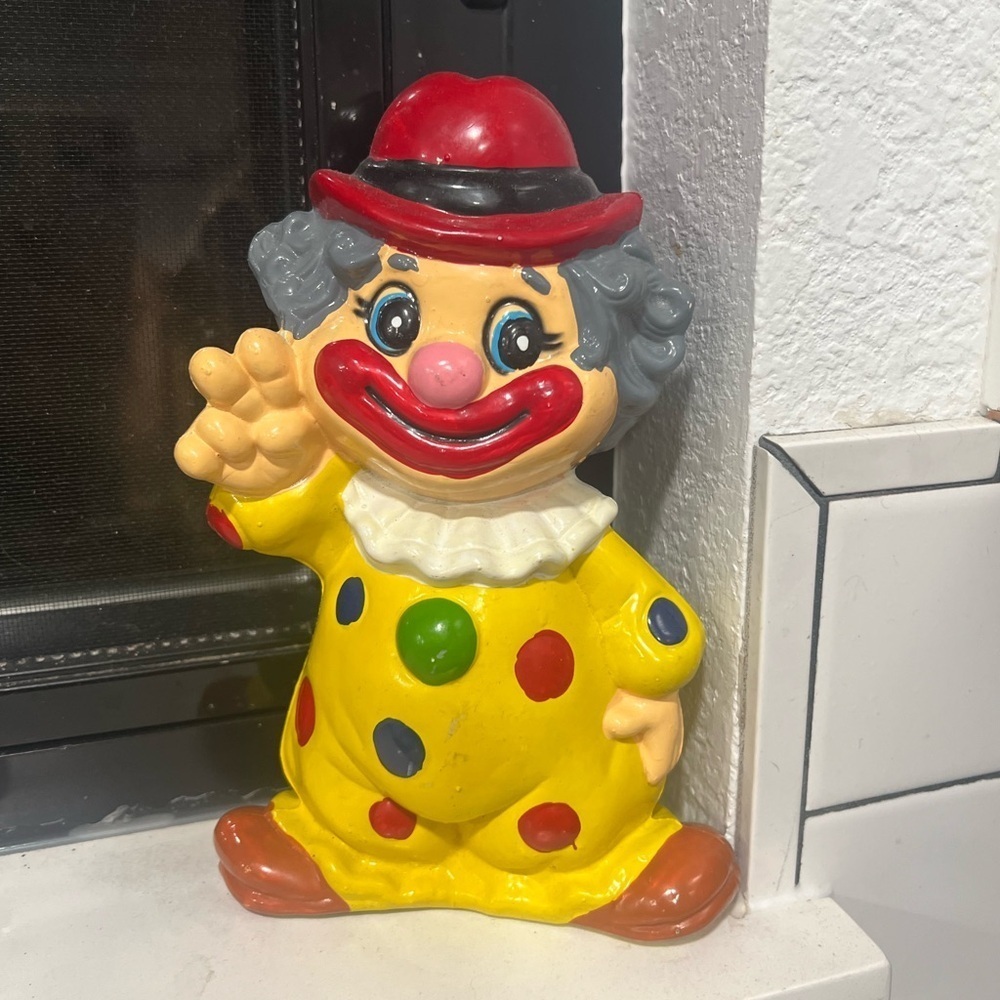 Vintage 1960s Blow Mold Circus Clown Piggy Bank with Stopper